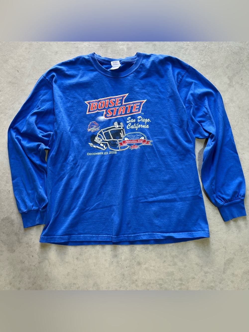 Boise State Broncos Poinsettia Bowl 2008 Long Sleeve Shirt Xl Vintage Distressed